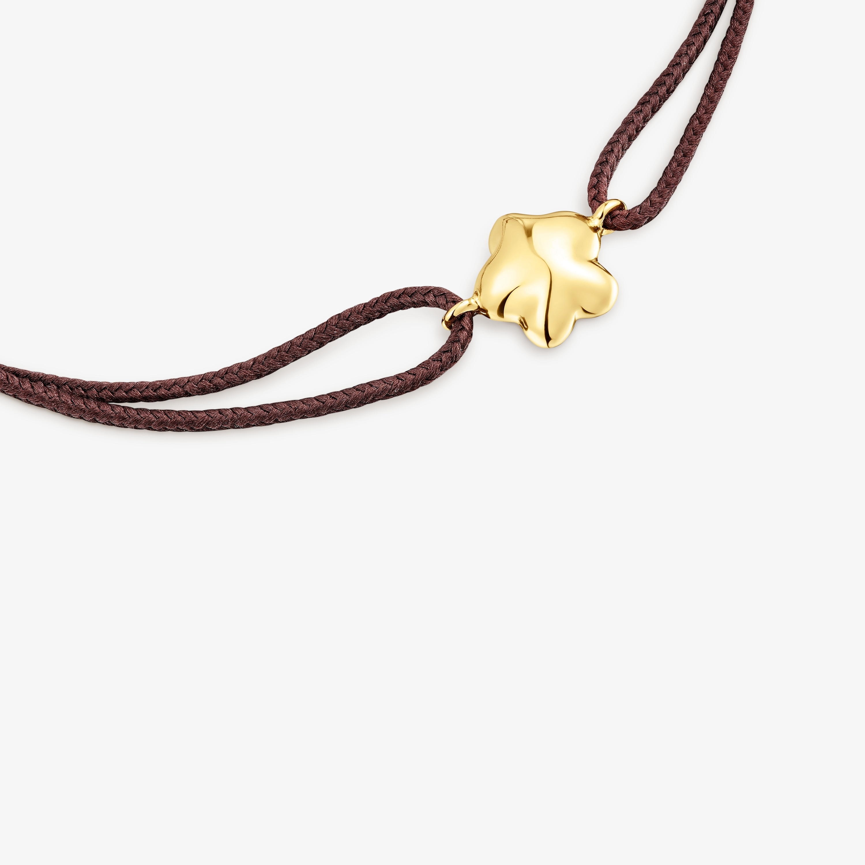18K Solid Gold and brown cord Flower bracelet TOUS Balloon