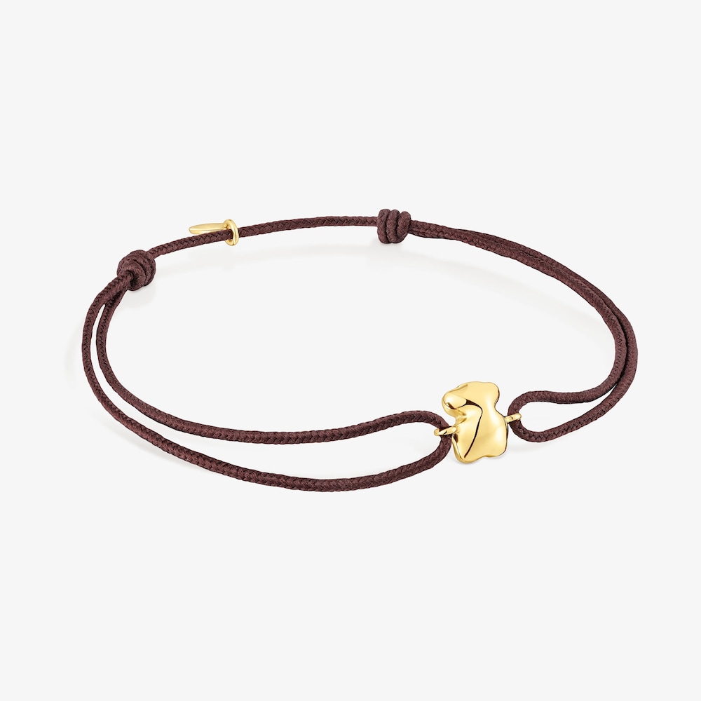 18K Solid Gold and brown cord Bear bracelet TOUS Balloon
