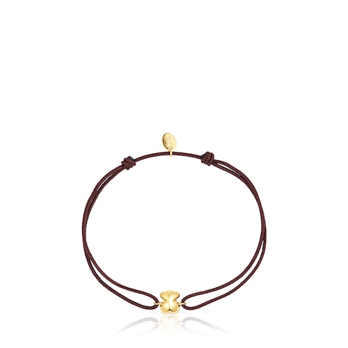Pulsera oso de oro y cordón marrón TOUS Balloon