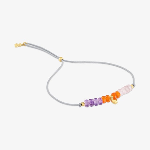 Kordelarmband TOUS Balloon mit Goldherz und Chalcedon-Motiv