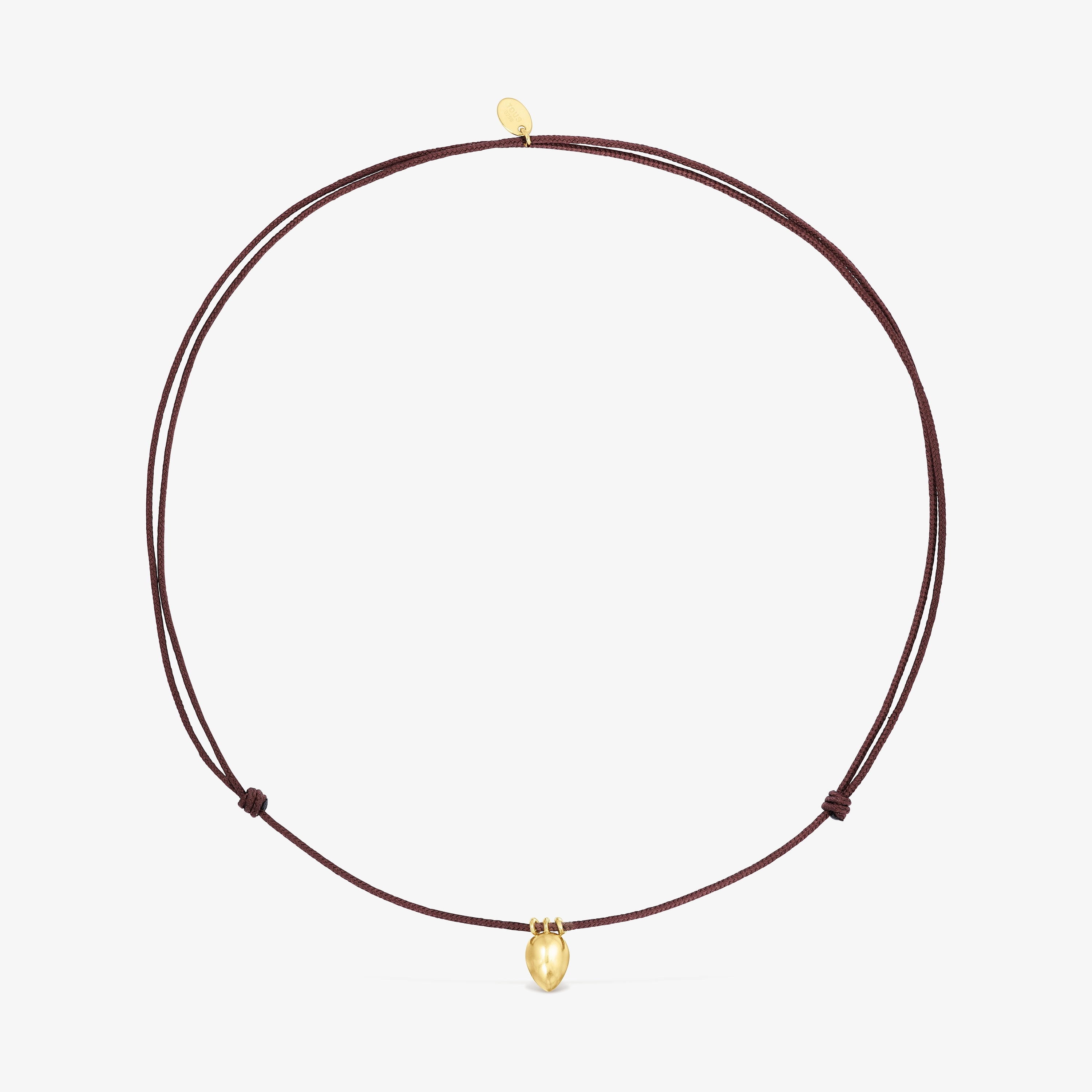 18K Solid Gold and brown cord Teardrop necklace TOUS Balloon