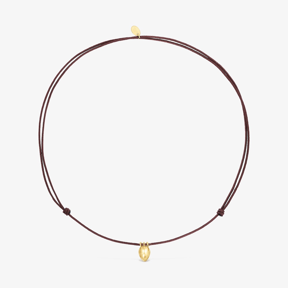 18K Solid Gold and brown cord Teardrop necklace TOUS Balloon