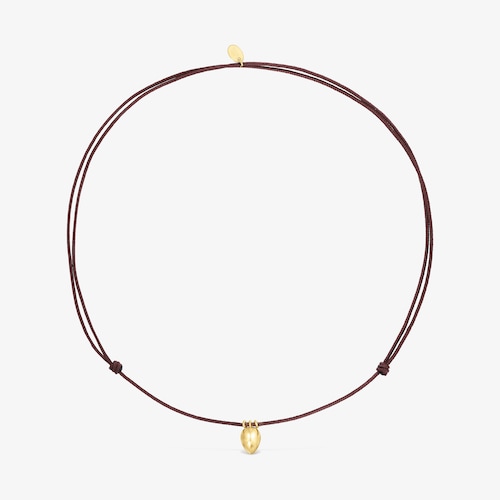 18K Solid Gold and brown cord Teardrop necklace TOUS Balloon