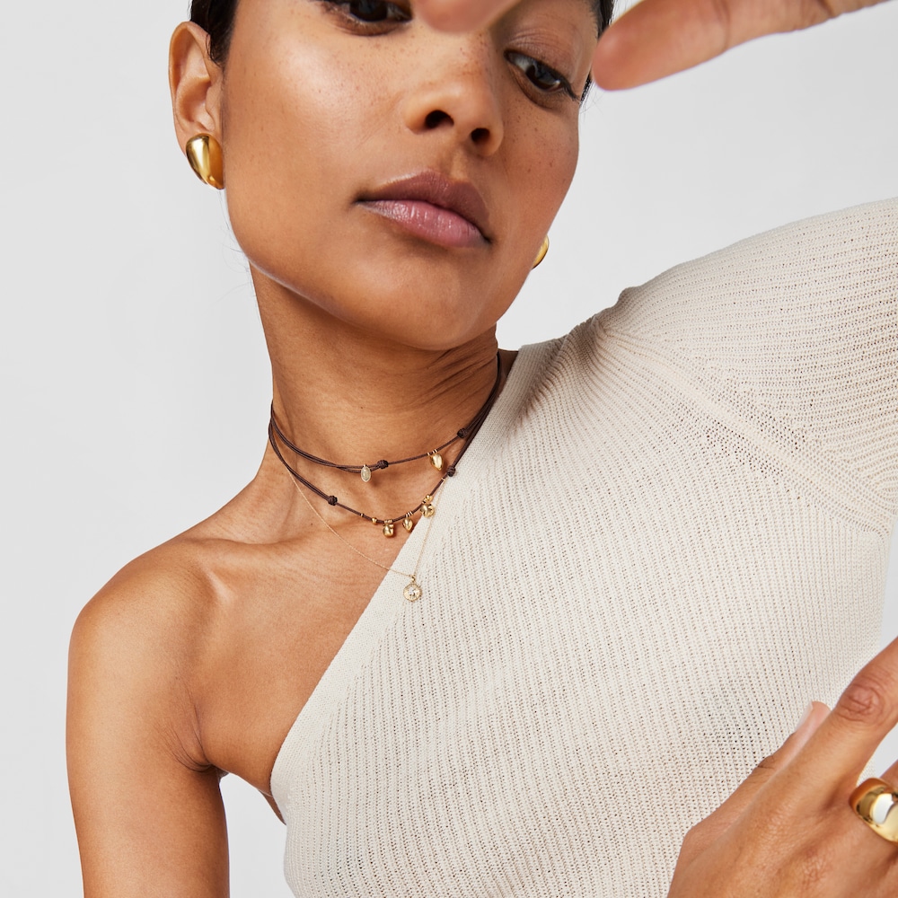 18K Solid Gold and brown cord Teardrop necklace TOUS Balloon