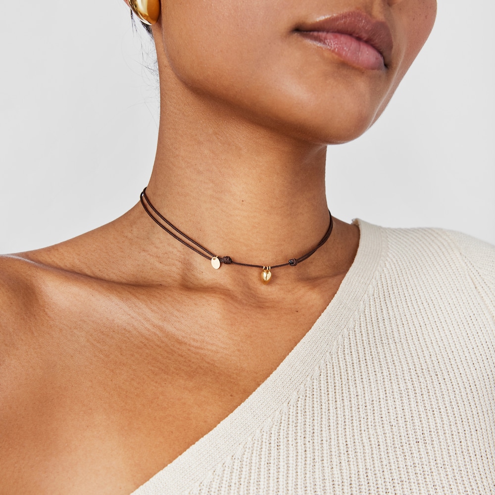 18K Solid Gold and brown cord Teardrop necklace TOUS Balloon