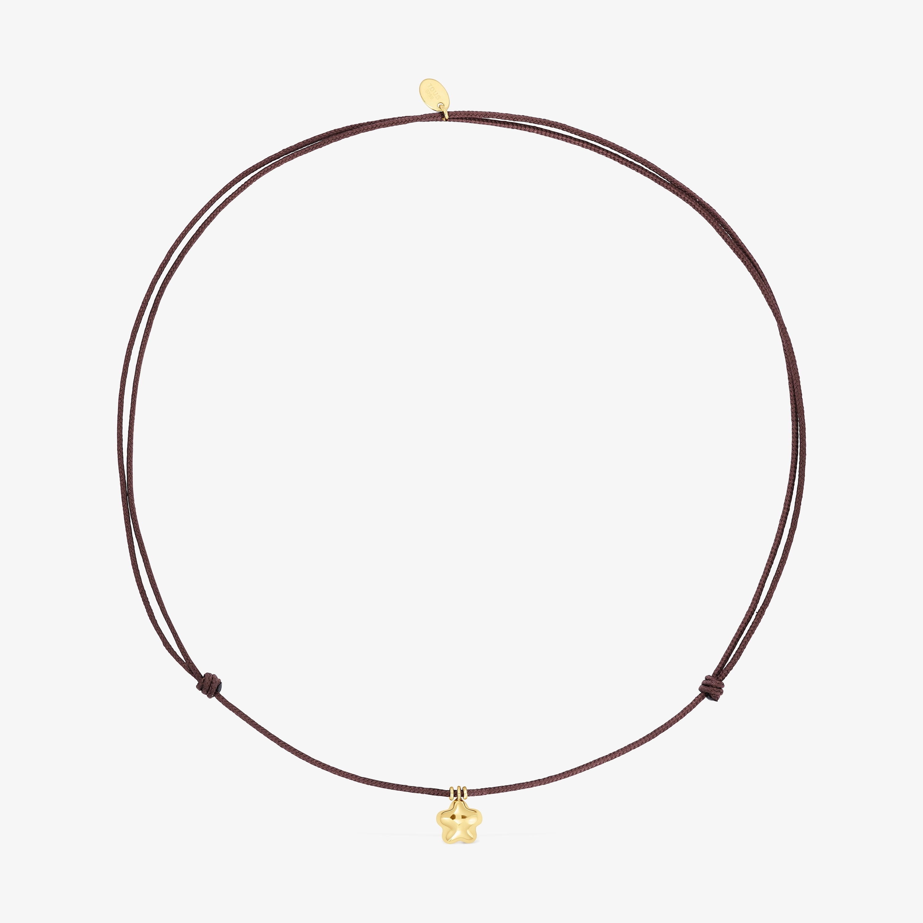 18K Solid Gold and brown cord Flower necklace TOUS Balloon