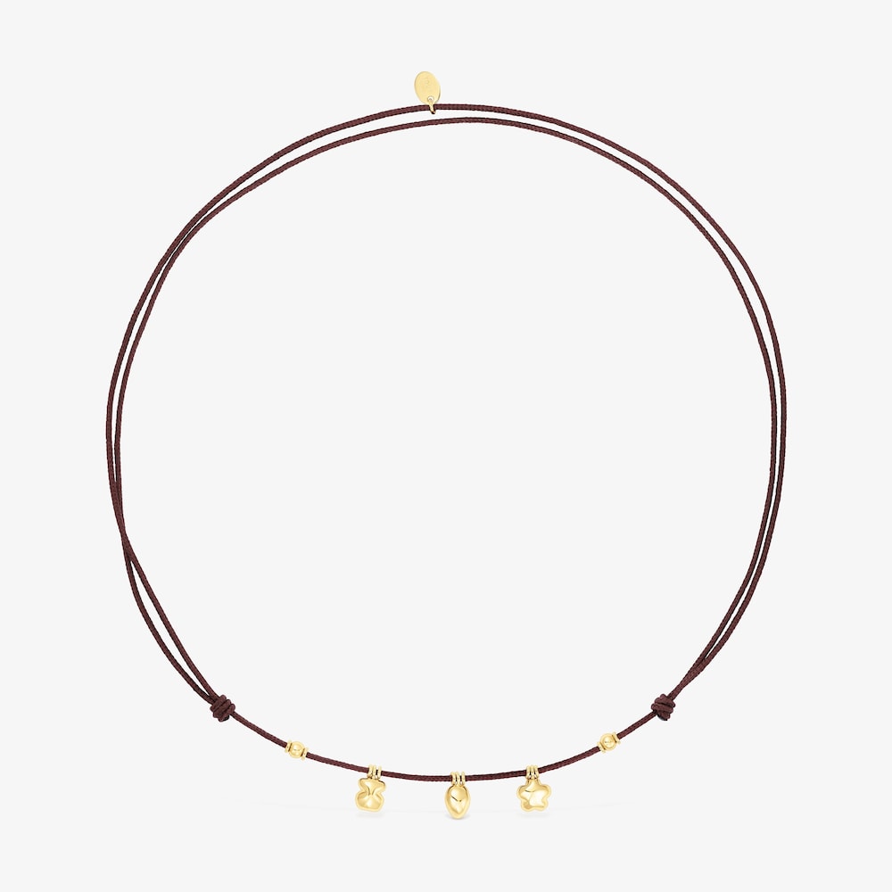 N&aacute;hrdeln&iacute;k s&nbsp;motivy ze zlata a hněd&eacute; &scaron;ňůrky TOUS Balloon