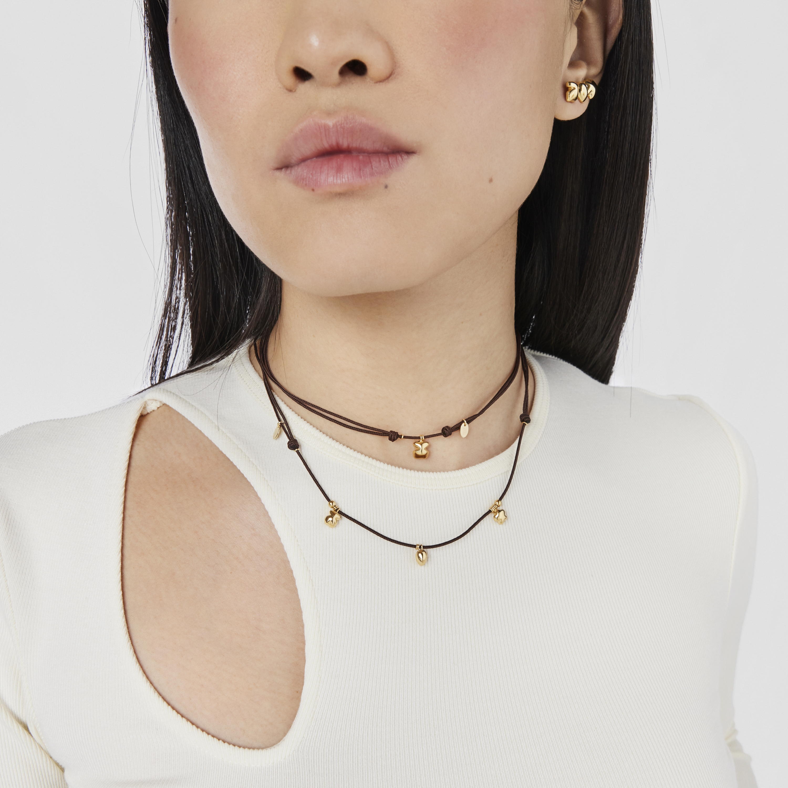 18K Solid Gold and brown cord Motif necklace TOUS Balloon