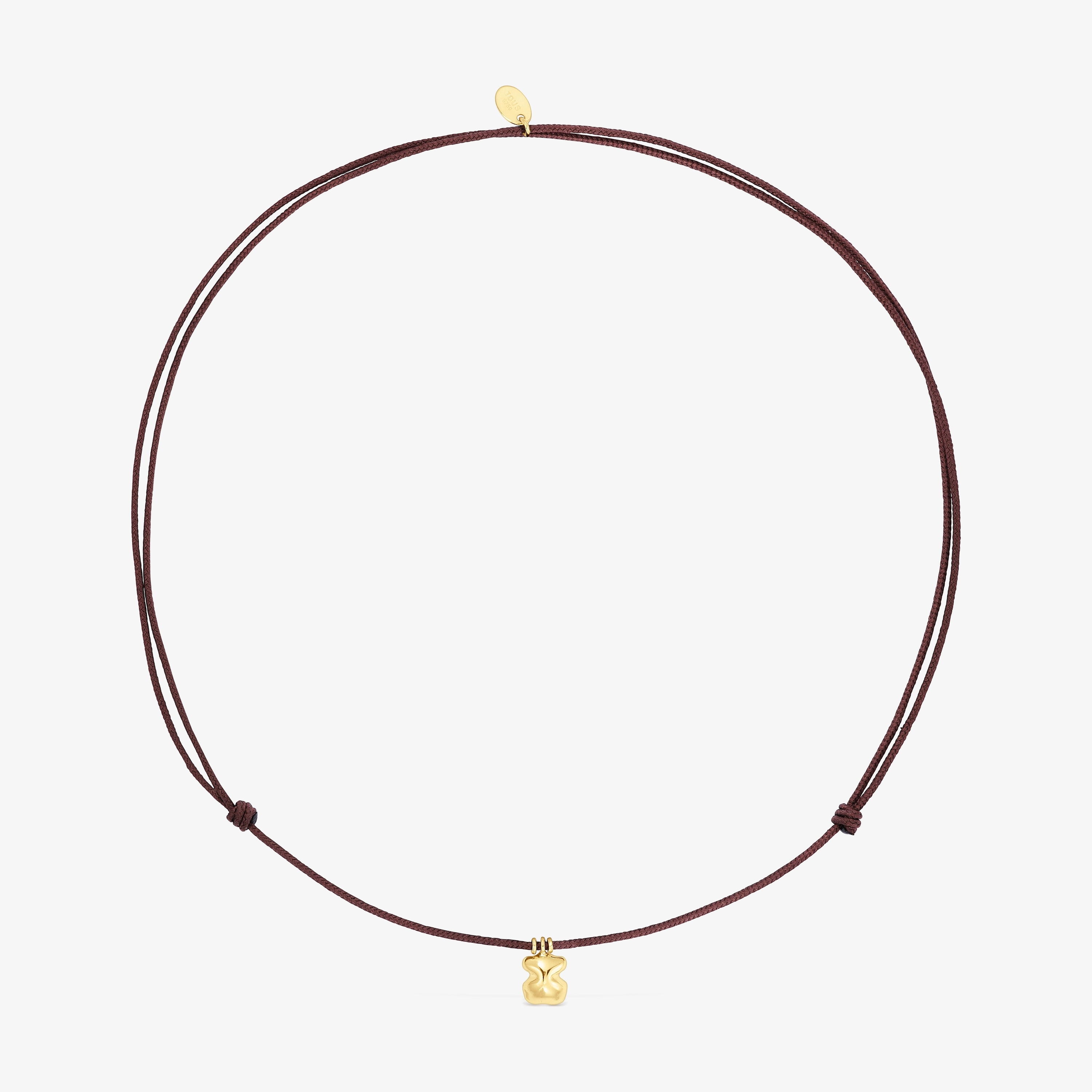 18K Solid Gold and brown cord Bear necklace TOUS Balloon