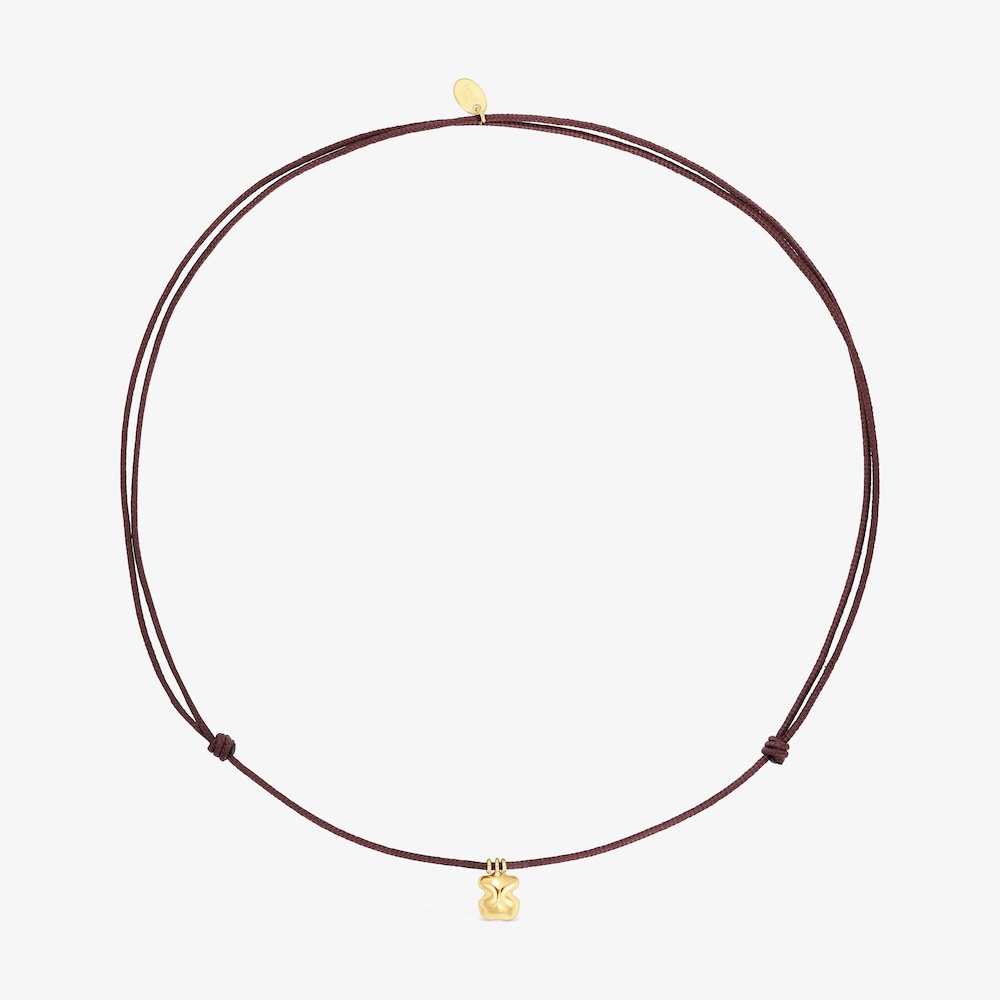 Naszyjnik ze złota z brązowym sznurkiem i motywem misia TOUS Balloon
