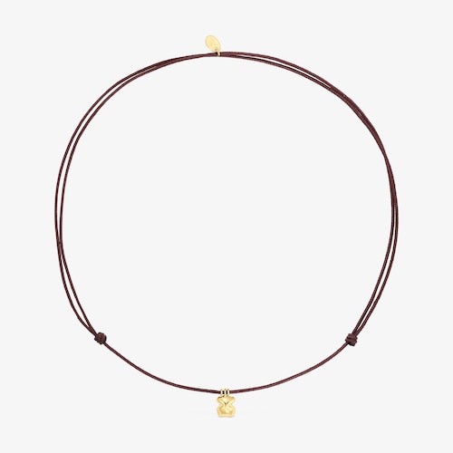 18K Solid Gold and brown cord Bear necklace TOUS Balloon