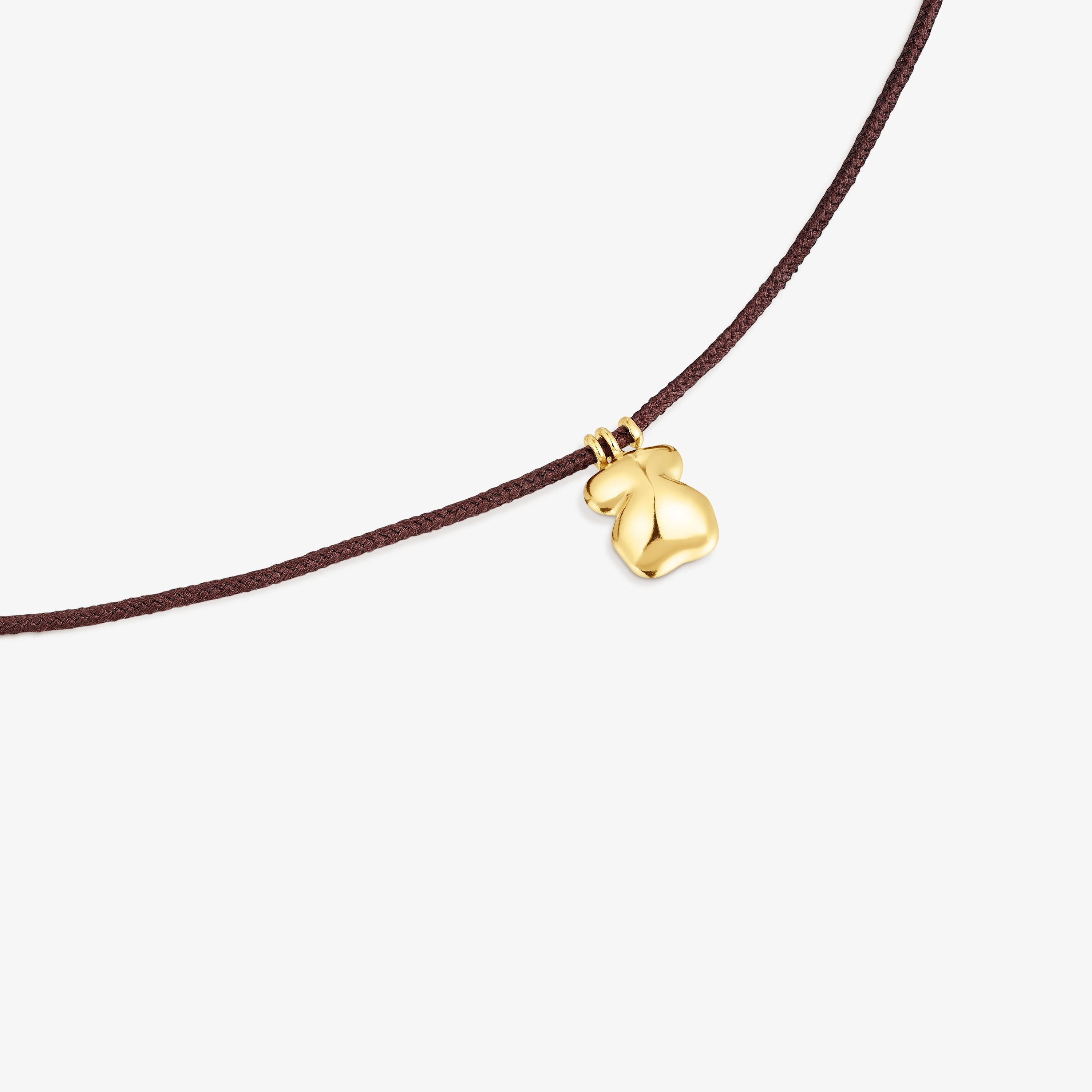 18K Solid Gold and brown cord Bear necklace TOUS Balloon