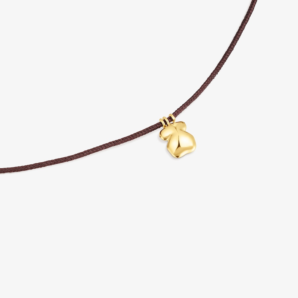 Naszyjnik ze złota z brązowym sznurkiem i motywem misia TOUS Balloon