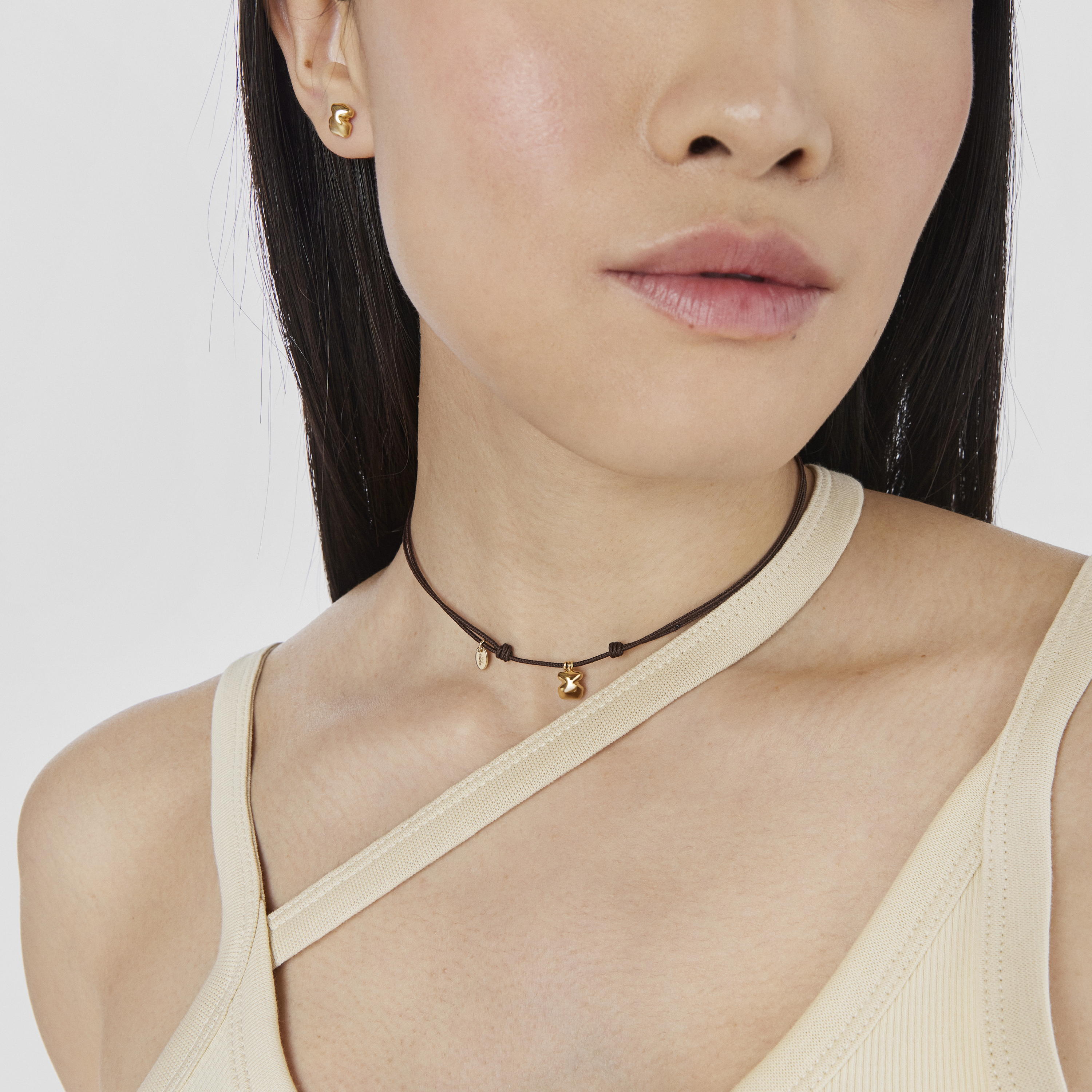 18K Solid Gold and brown cord Bear necklace TOUS Balloon