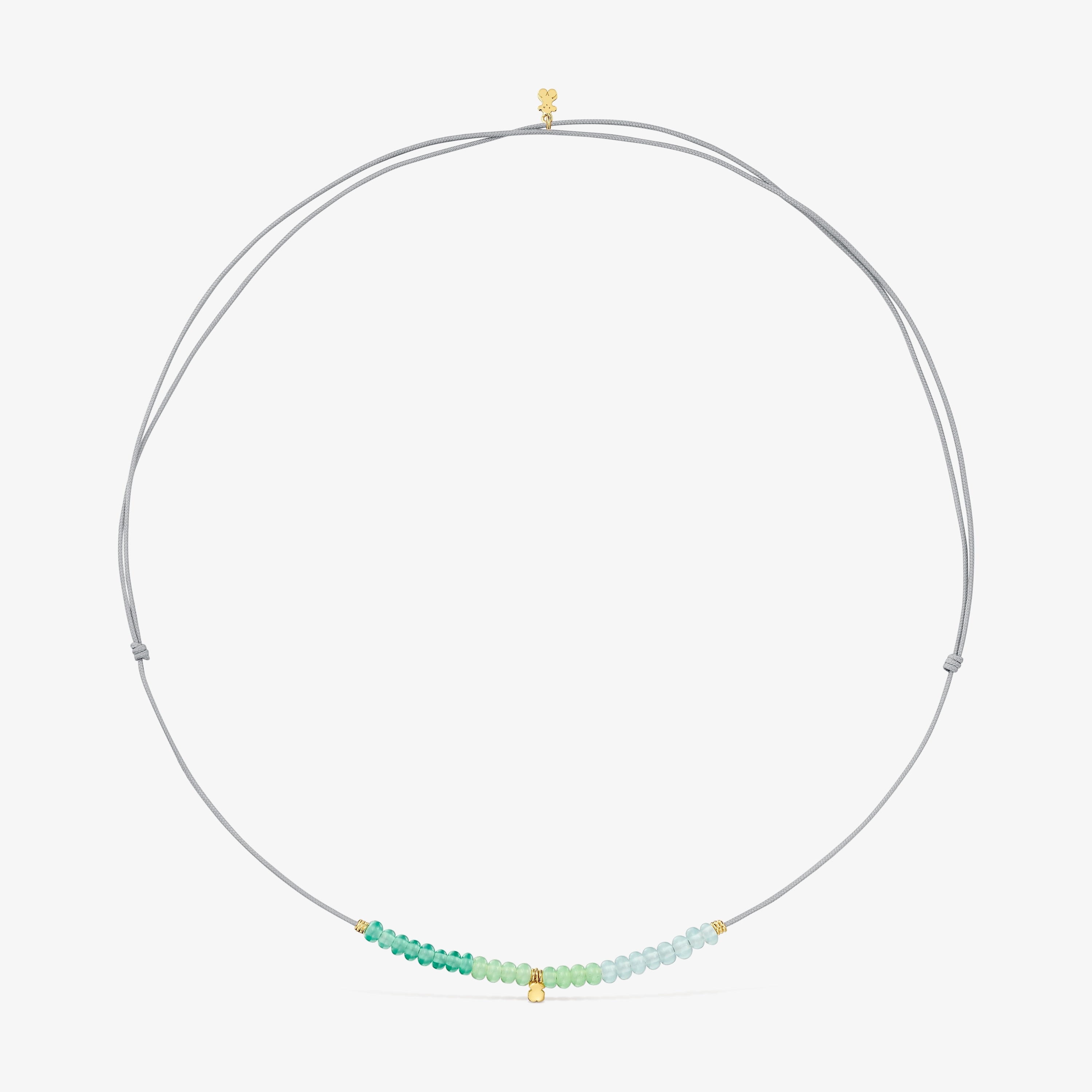 Short cord Necklace with 18K solid gold bear and chalcedony motif TOUS Balloon