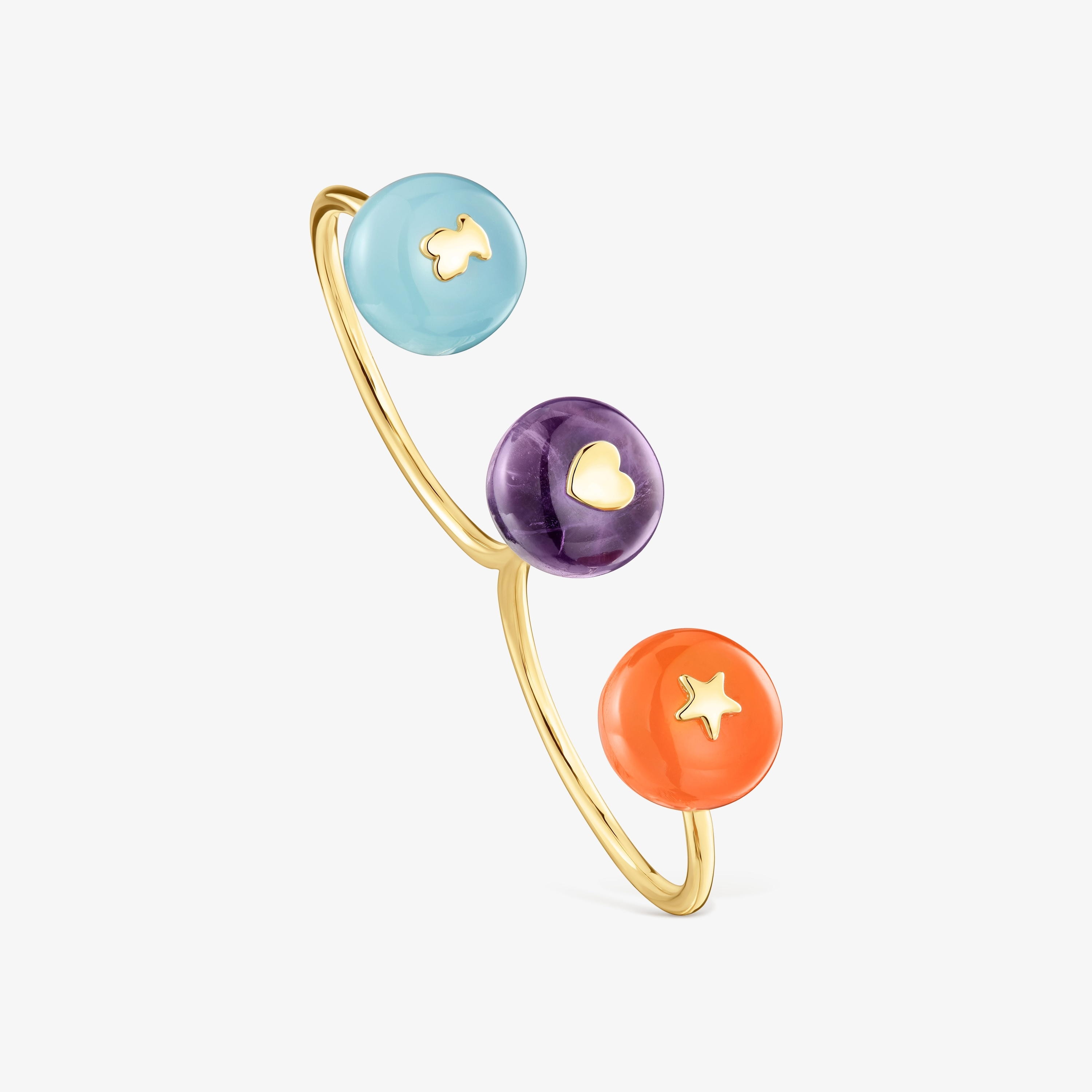 18K Solid Gold and gemstones double Open ring TOUS Balloon
