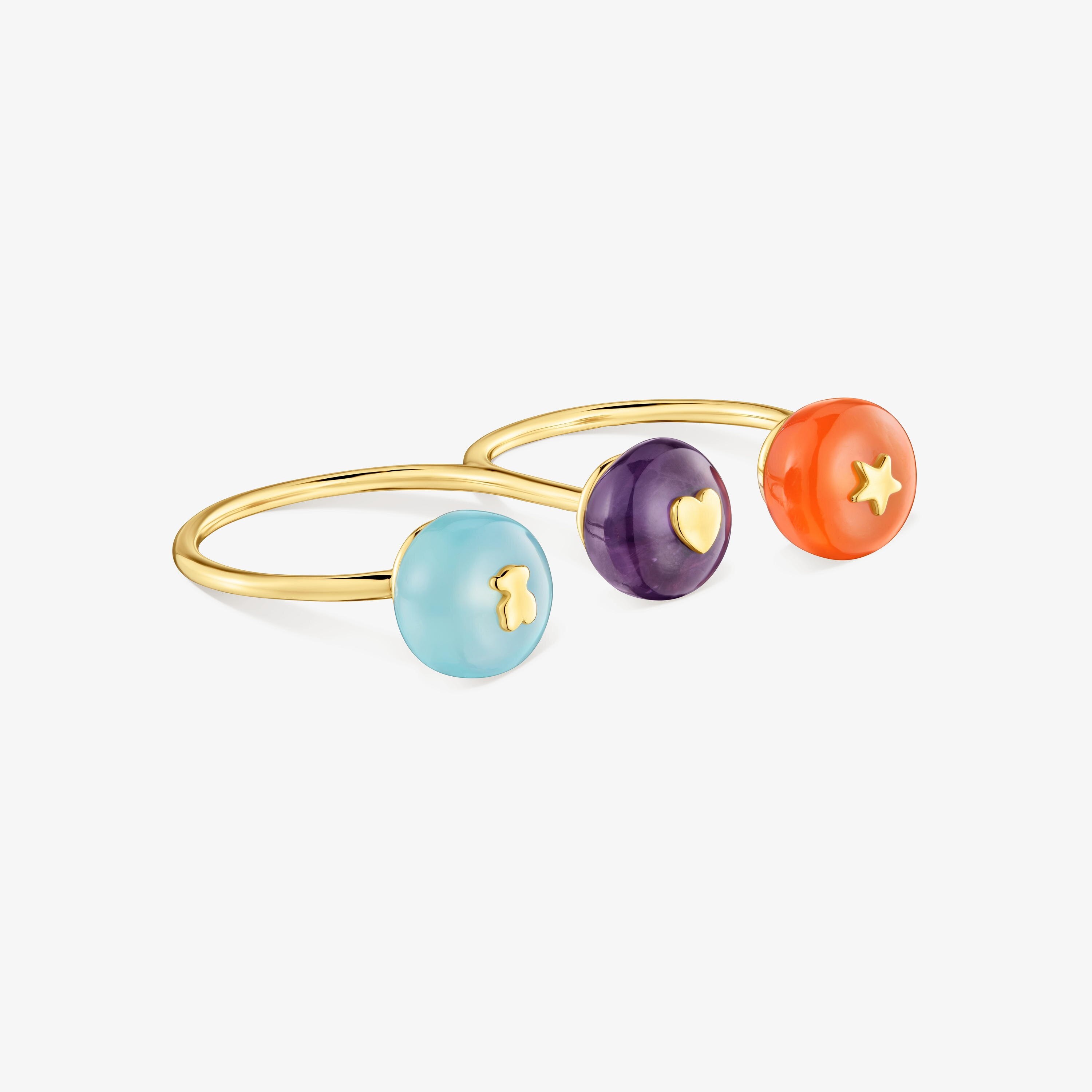 18K Solid Gold and gemstones double Open ring TOUS Balloon