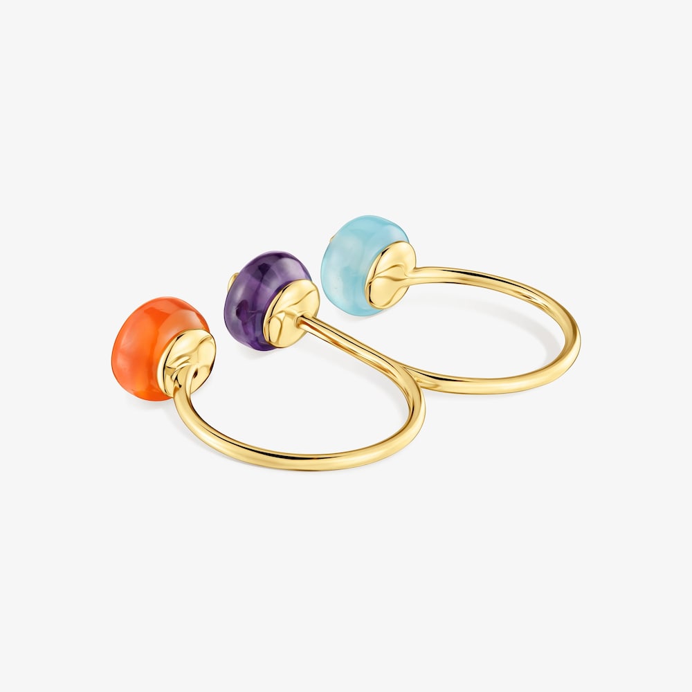 Dvojit&yacute; Otevřen&yacute; Prsten ze zlata s&nbsp;drah&yacute;mi kameny TOUS Balloon