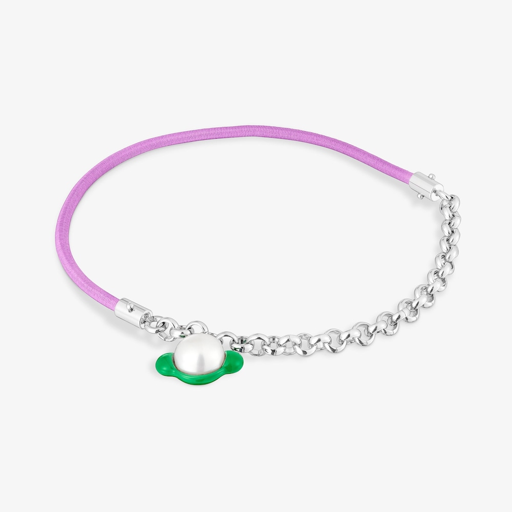 Pulsera el&aacute;stica malva con acero y perla cultivada TOUS Instint