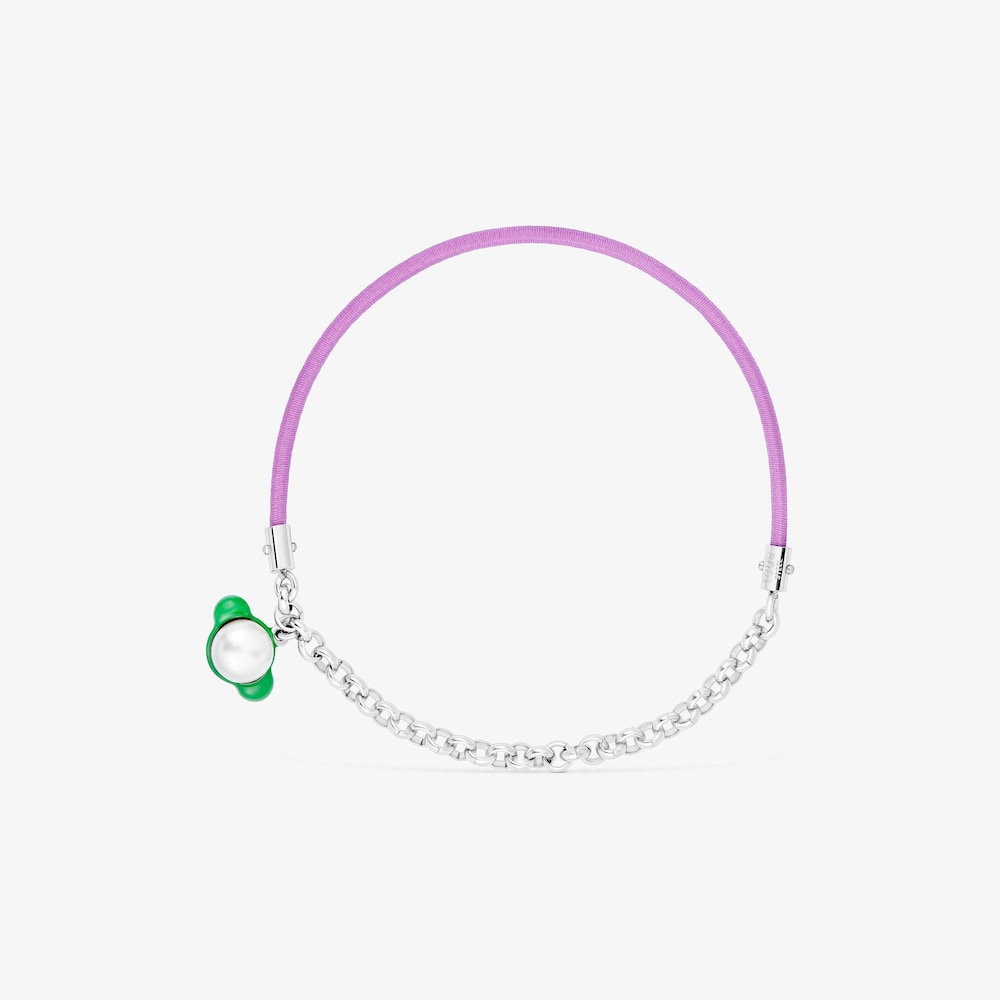 Pulsera el&aacute;stica malva con acero y perla cultivada TOUS Instint
