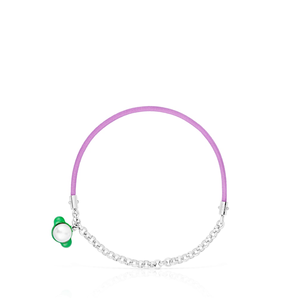Pulsera elástica malva con acero y perla cultivada TOUS Instint Pulsera elástica malva con acero y perla cultivada TOUS Instint
