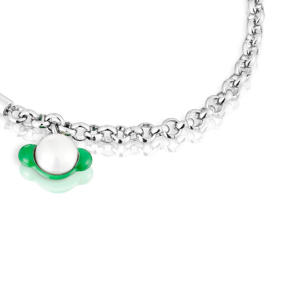 Pulsera elástica malva con acero y perla cultivada TOUS Instint Pulsera elástica malva con acero y perla cultivada TOUS Instint