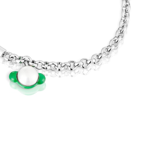 Pulsera el&aacute;stica malva con acero y perla cultivada TOUS Instint