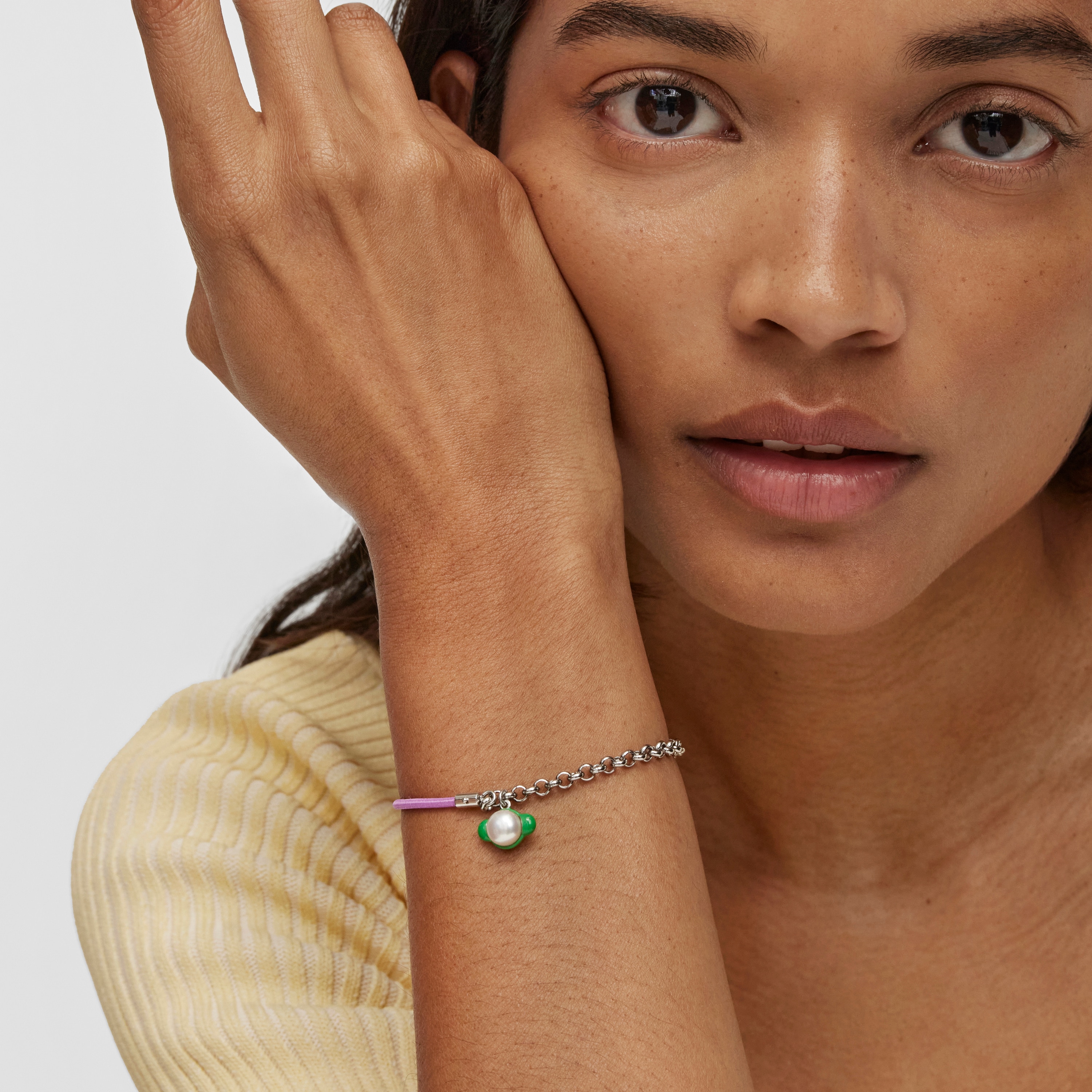 TOUS Instint mauve elastic Bracelet with steel and cultured pearl