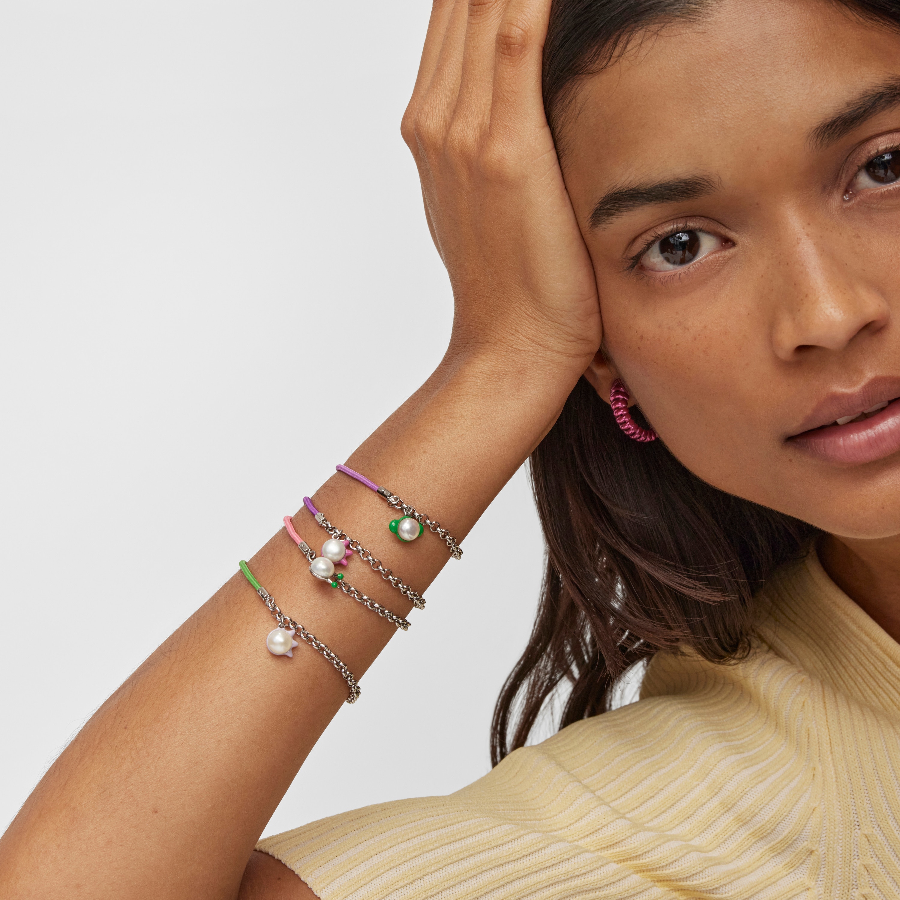 TOUS Instint mauve elastic Bracelet with steel and cultured pearl