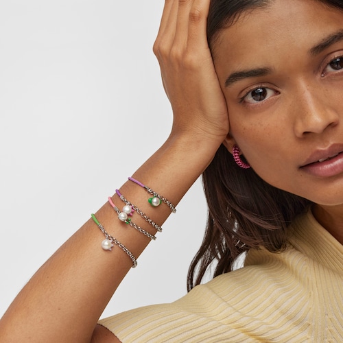 Pulsera el&aacute;stica malva con acero y perla cultivada TOUS Instint