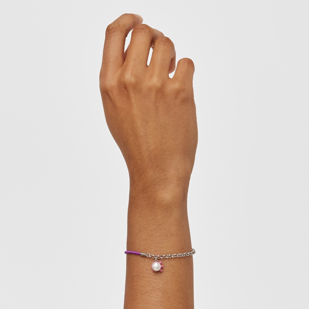Pulsera el&aacute;stica lila con acero y perla cultivada TOUS Instint