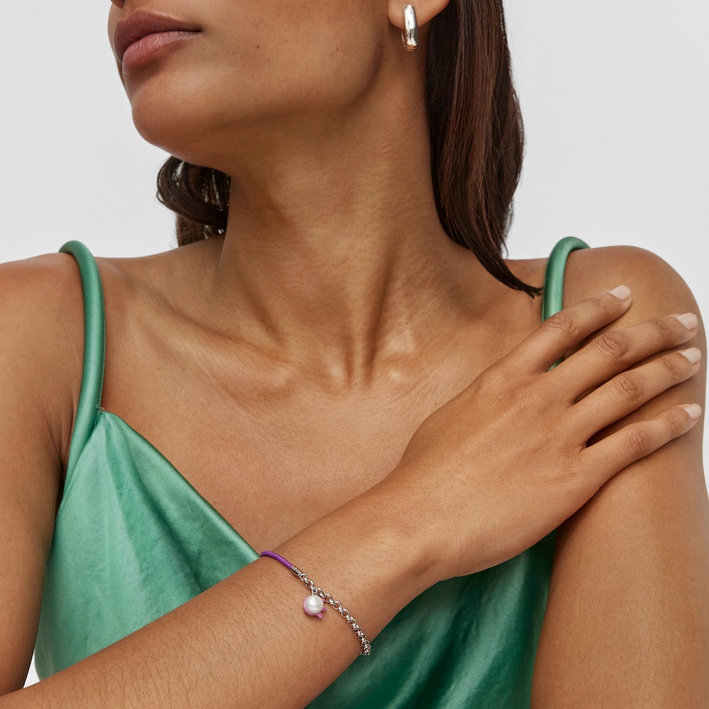 Pulsera el&aacute;stica lila con acero y perla cultivada TOUS Instint