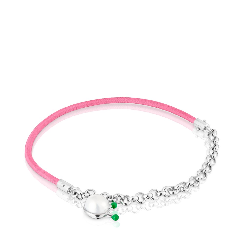 TOUS Instint fuchsia elastic Bracelet with steel and cultured pearl