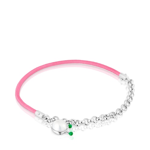 TOUS Instint fuchsia elastic Bracelet with steel and cultured pearl image number 0