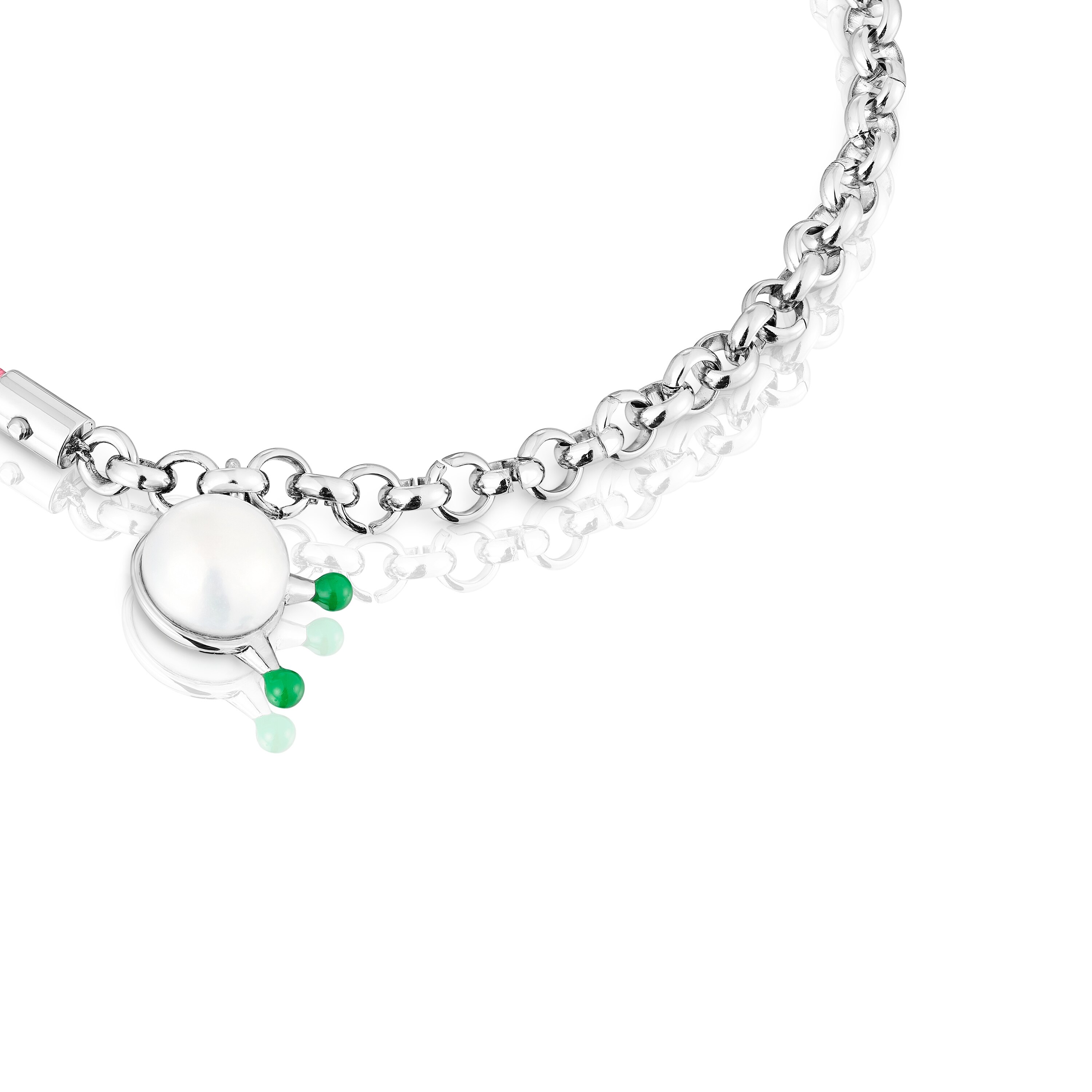 TOUS Instint fuchsia elastic Bracelet with steel and cultured pearl