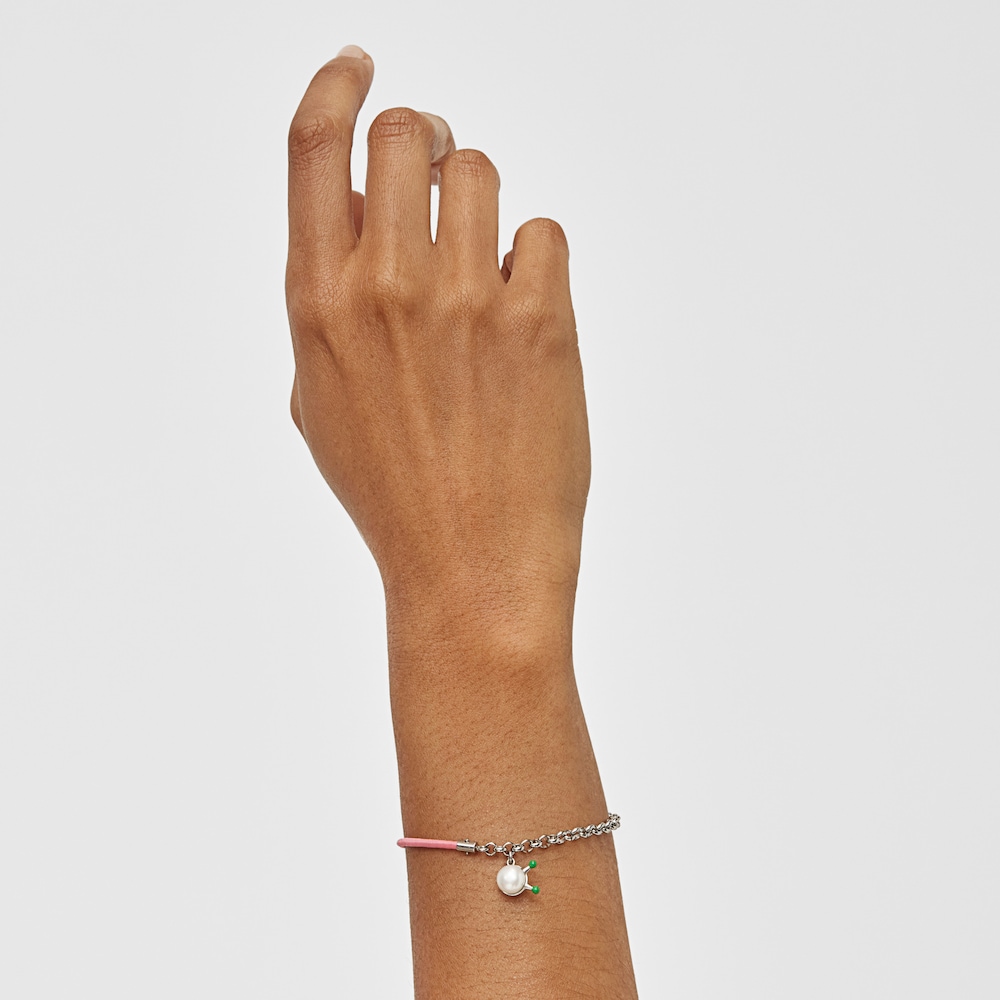 Elastyczna bransoletka TOUS Instint w kolorze fuksji ze stali i perły hodowanej