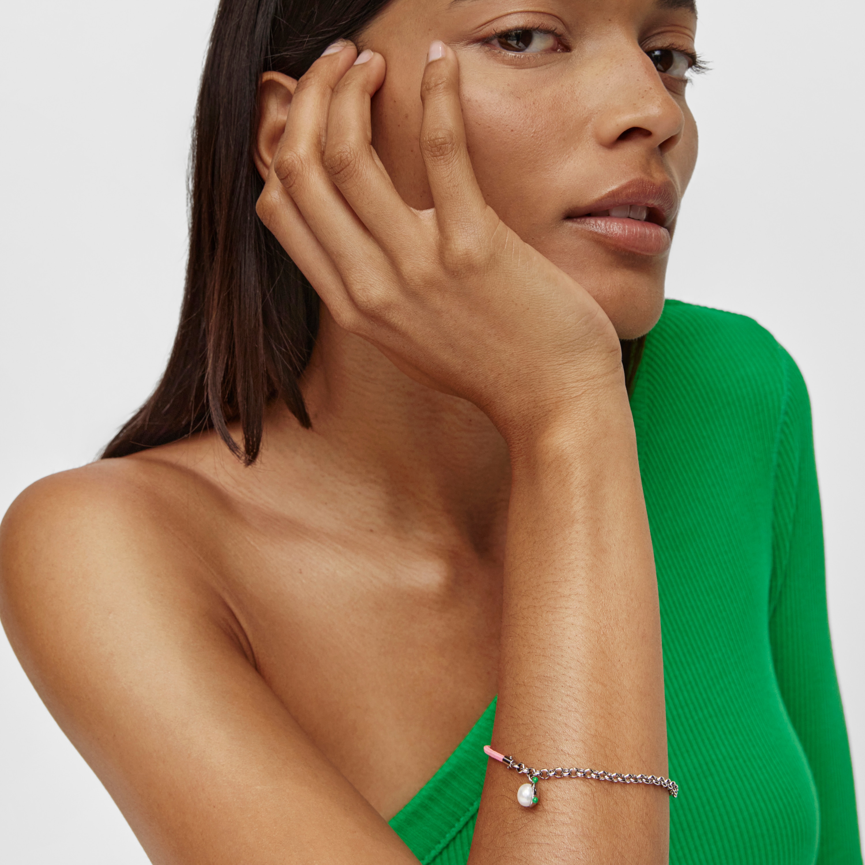 TOUS Instint fuchsia elastic Bracelet with steel and cultured pearl