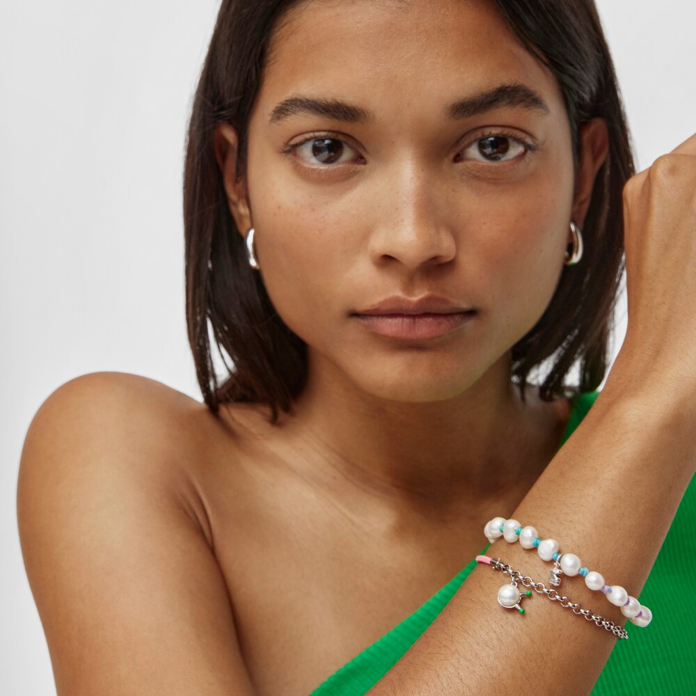 TOUS Instint fuchsia elastic Bracelet with steel and cultured pearl