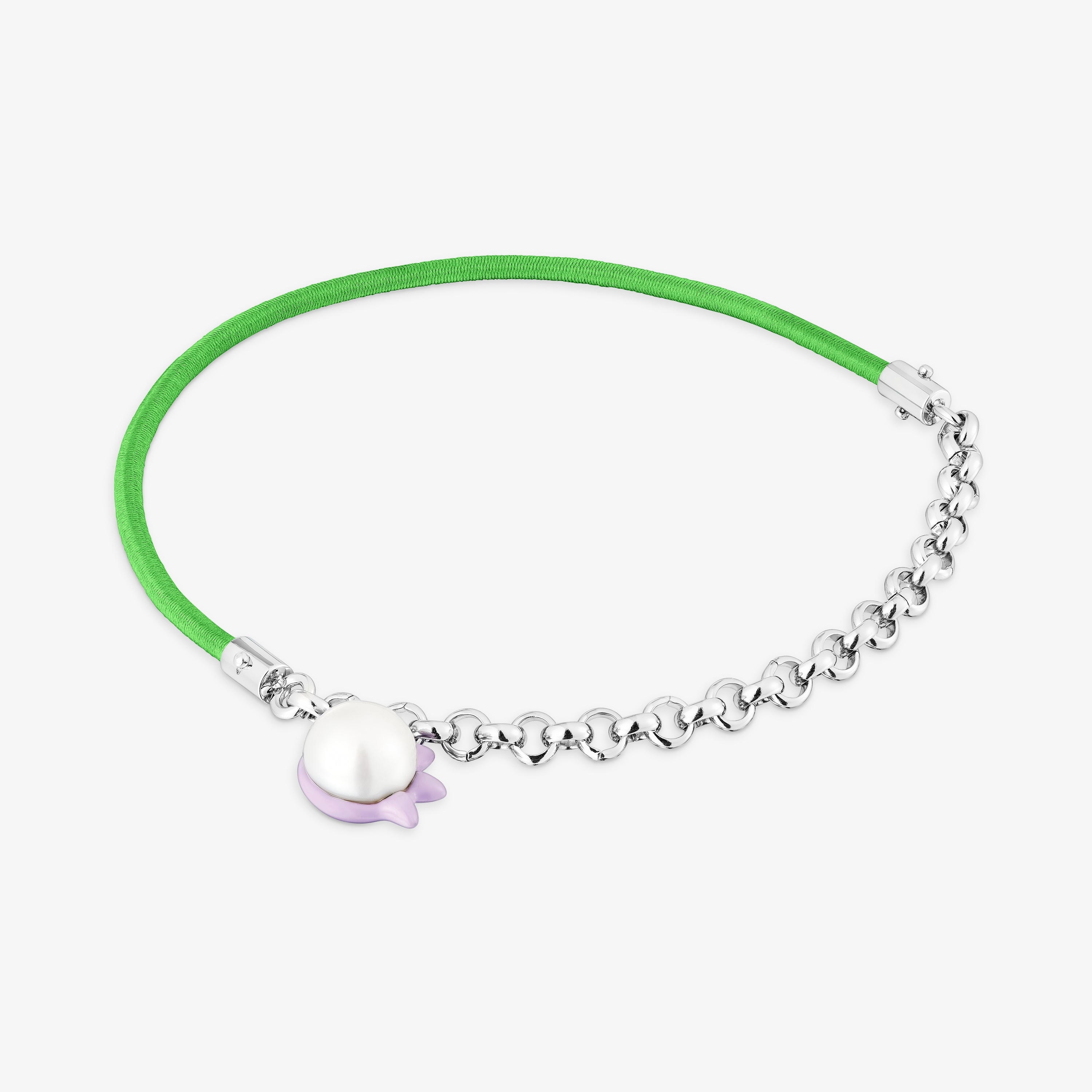 TOUS Instint green elastic Bracelet with steel and cultured pearl