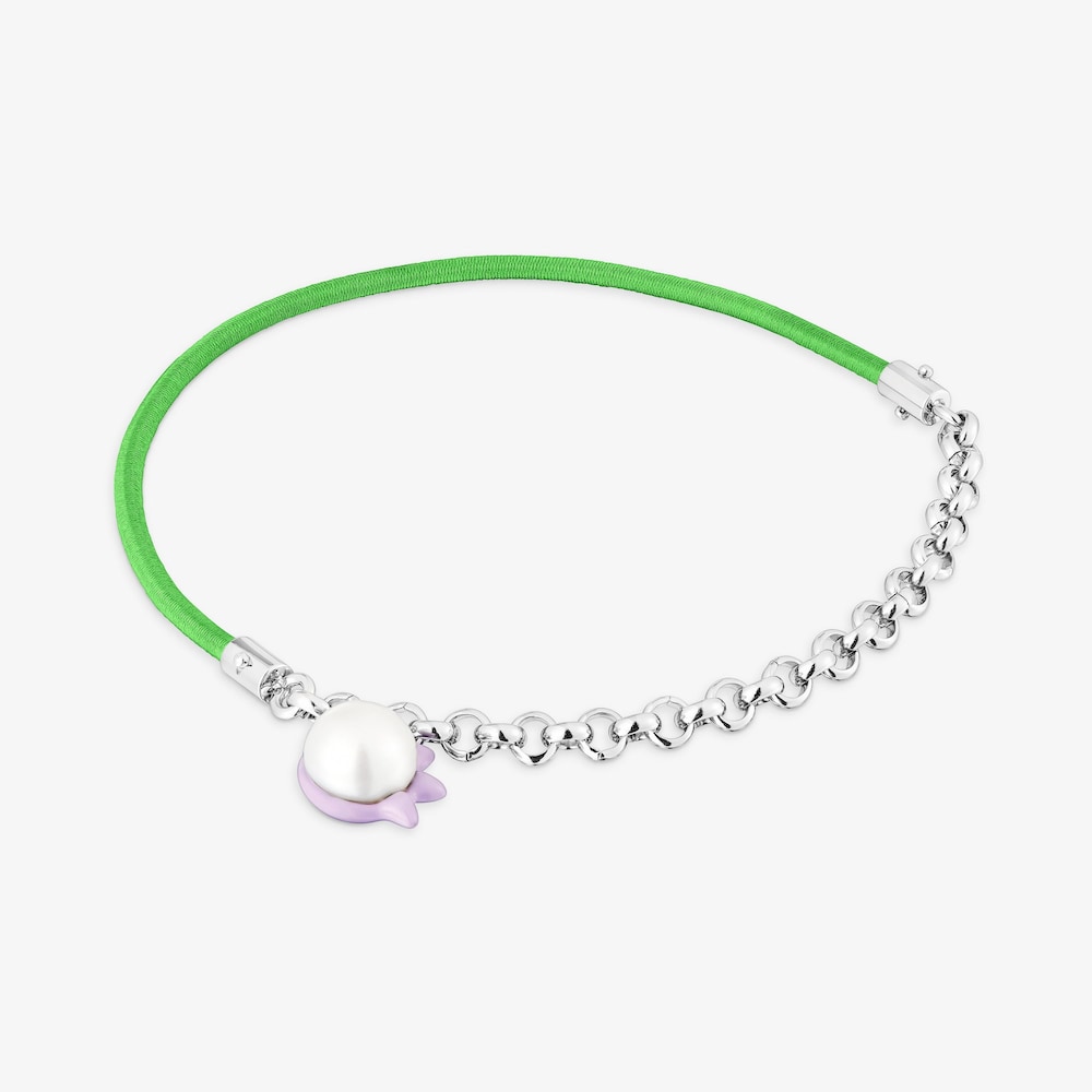 Pulsera el&aacute;stica malva con acero y perla cultivada TOUS Instint