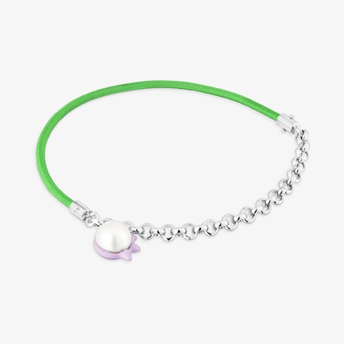 Pulsera el&aacute;stica verde con acero y perla cultivada TOUS Instint