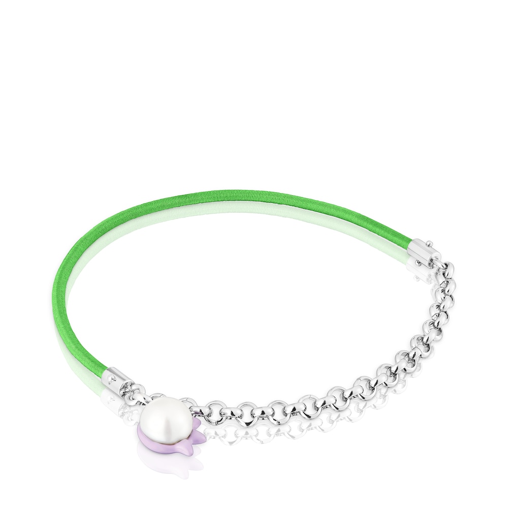 Pulsera elástica verde con acero y perla cultivada TOUS Instint image number 0