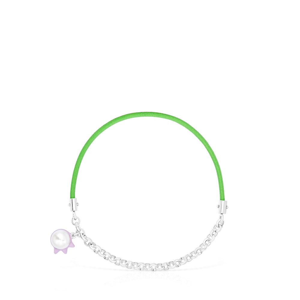 Pulsera elástica verde con acero y perla cultivada TOUS Instint image number 1