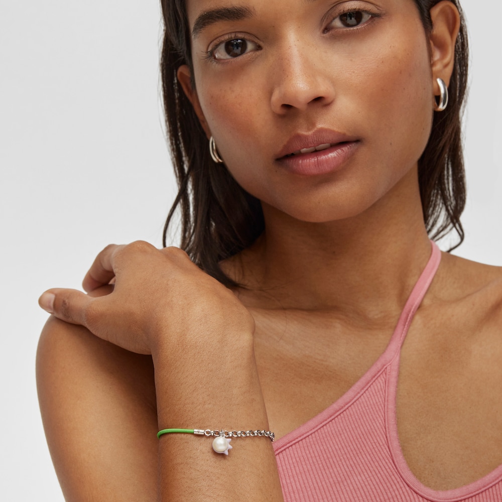 Pulsera el&aacute;stica malva con acero y perla cultivada TOUS Instint