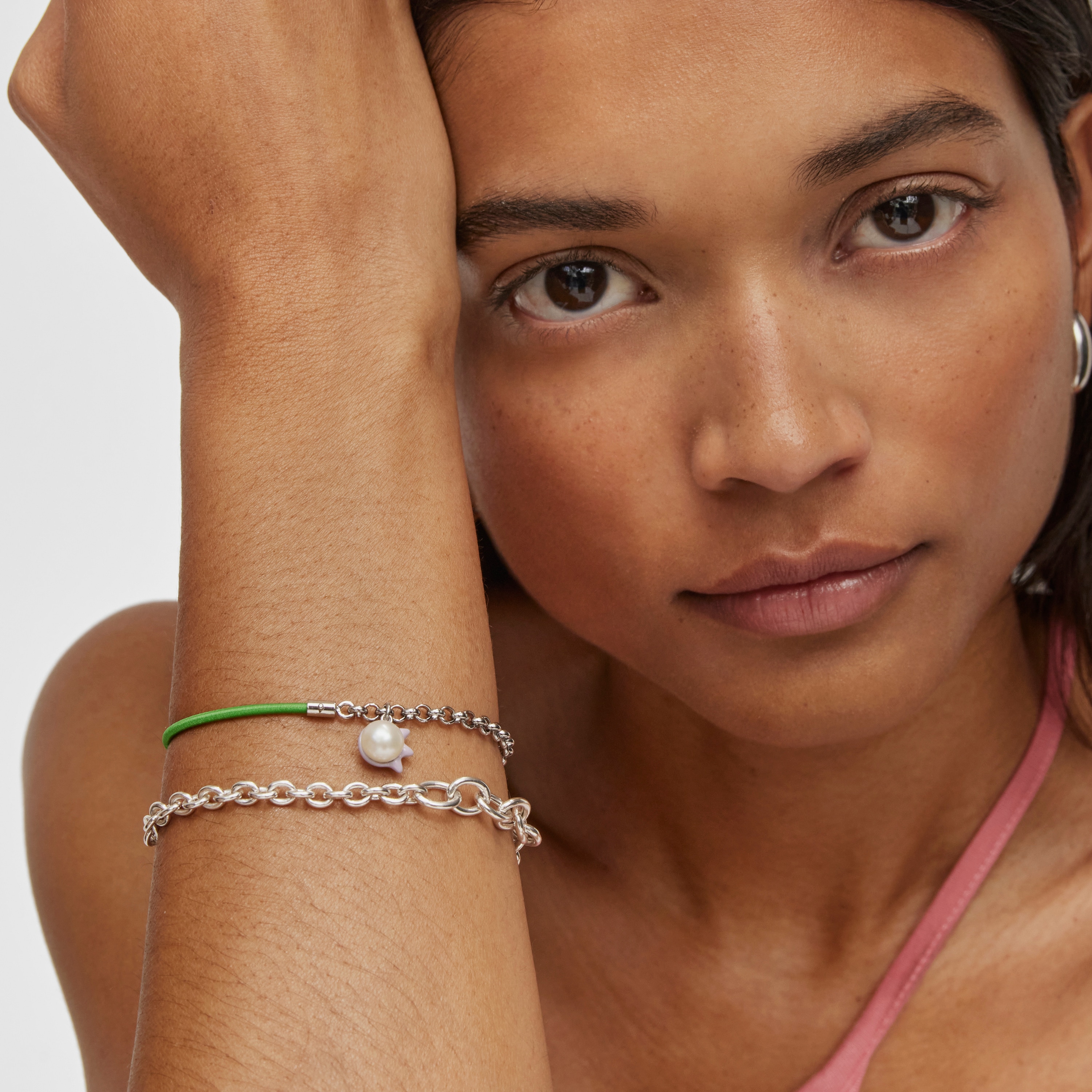 TOUS Instint green elastic Bracelet with steel and cultured pearl