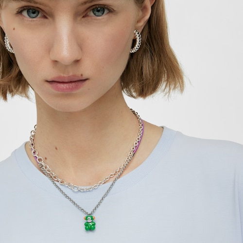 TOUS Instint LEETY mauve elastic Necklace with steel and mother-of-pearl