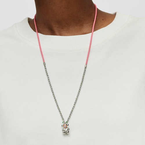TOUS Instint MOUTT fuchsia elastic Necklace with steel and mother-of-pearl