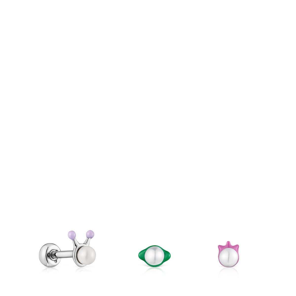 Pack of Instint Ear piercings in steel with cultured pearls and enamel