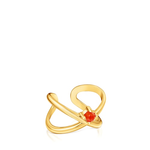Ring set with 18kt gold plating over silver with topaz and carnelian Claws 