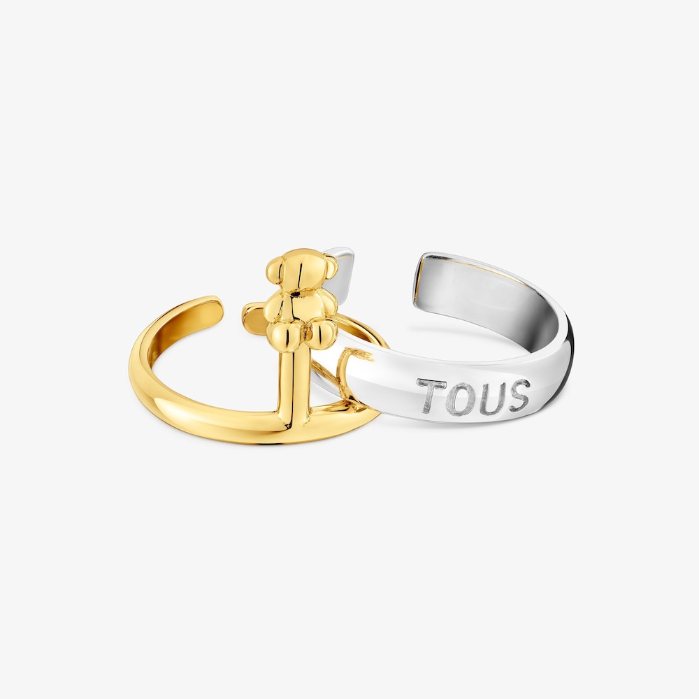 Pack Claws ring bicolor con motivo oso y logo